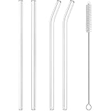 Hiware Reusable Glass Straws Set, 4-piece Drinking Staws with Cleaning Brush, 10" x 10 mm, Dishwasher Safe