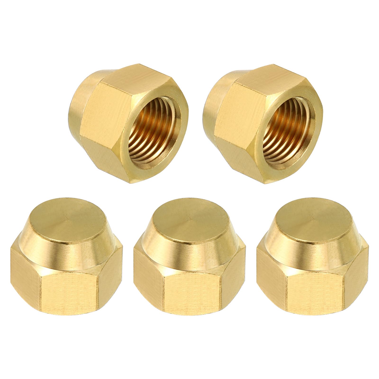 PATIKIL 5/16" Brass Flare Cap, 9/16-18UNF Female Thread 5Pcs SAE Flare Fitting 45 Degree Hex Pipe Fittings for Air Conditioner Refrigeration