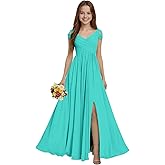 Off Shoulder Junior Bridesmaid Dresses Chiffon V-Neck Flower Girl Dress for Wedding Girls Formal Dresses with Slit