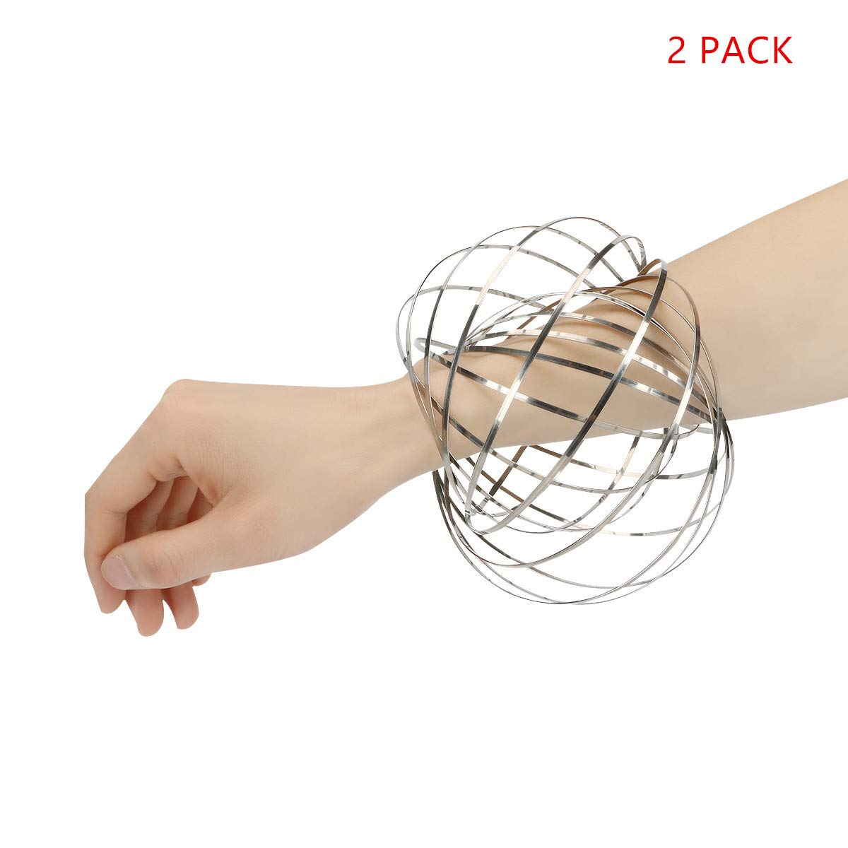 Flow Ring Toy, Kinetic Educational Spring Toy with Multi-Sensory, Interactive, 3D-Shaped Flow Ring ,2 Packs,Sliver