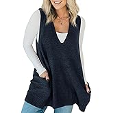 Saodimallsu Womens Sleeveless Sweater Vest V Neck Casual Loose Knit A Line Flattering Tunic Top with Pockets