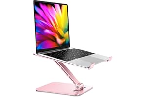 RIWUCT Foldable Laptop Stand, Height Adjustable Ergonomic Computer Stand for Desk, Aluminum Portable Laptop Riser Holder Mount Compatible with MacBook Pro Air, HP, Dell 10-16" (Pink)