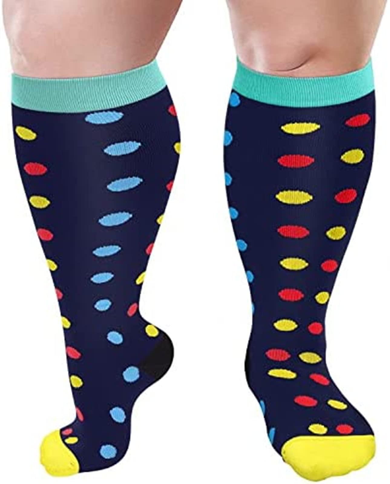 Cheeroyal 1 Pair Plus Size Compression Socks for Women and Men, 20-30mmhg Extra Large Wide Calf Knee High Stockings for Circulation Support (5XL, YS001-13)