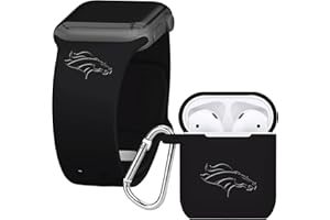 Game Time Denver Broncos Engraved Silicone Combo Package Compatible with Apple Watch and AirPods Battery Case (38/40mm Black/Black)