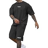Ryehack Men's 2 Piece Outfits Short Sleeve Crew Neck Summer T Shirt and Drawstring Casual Track Shorts Sportswear Sets