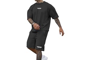 Ryehack Men's 2 Piece Outfits Short Sleeve Crew Neck Summer T Shirt and Drawstring Casual Track Shorts Sportswear Sets