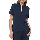 Tommy Hilfiger Women's Short Sleeve Logo Zip Blouse