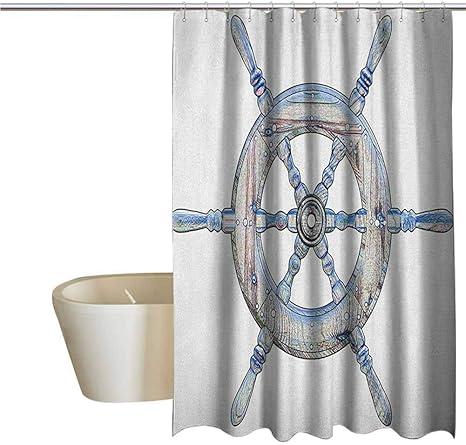 Amazon 防風カーテン 装飾的な遮光イラスト 白い背景に木製の船の舵 海を探検する帆 72 X78 1x0cm シャワーカーテン ホーム キッチン オンライン通販
