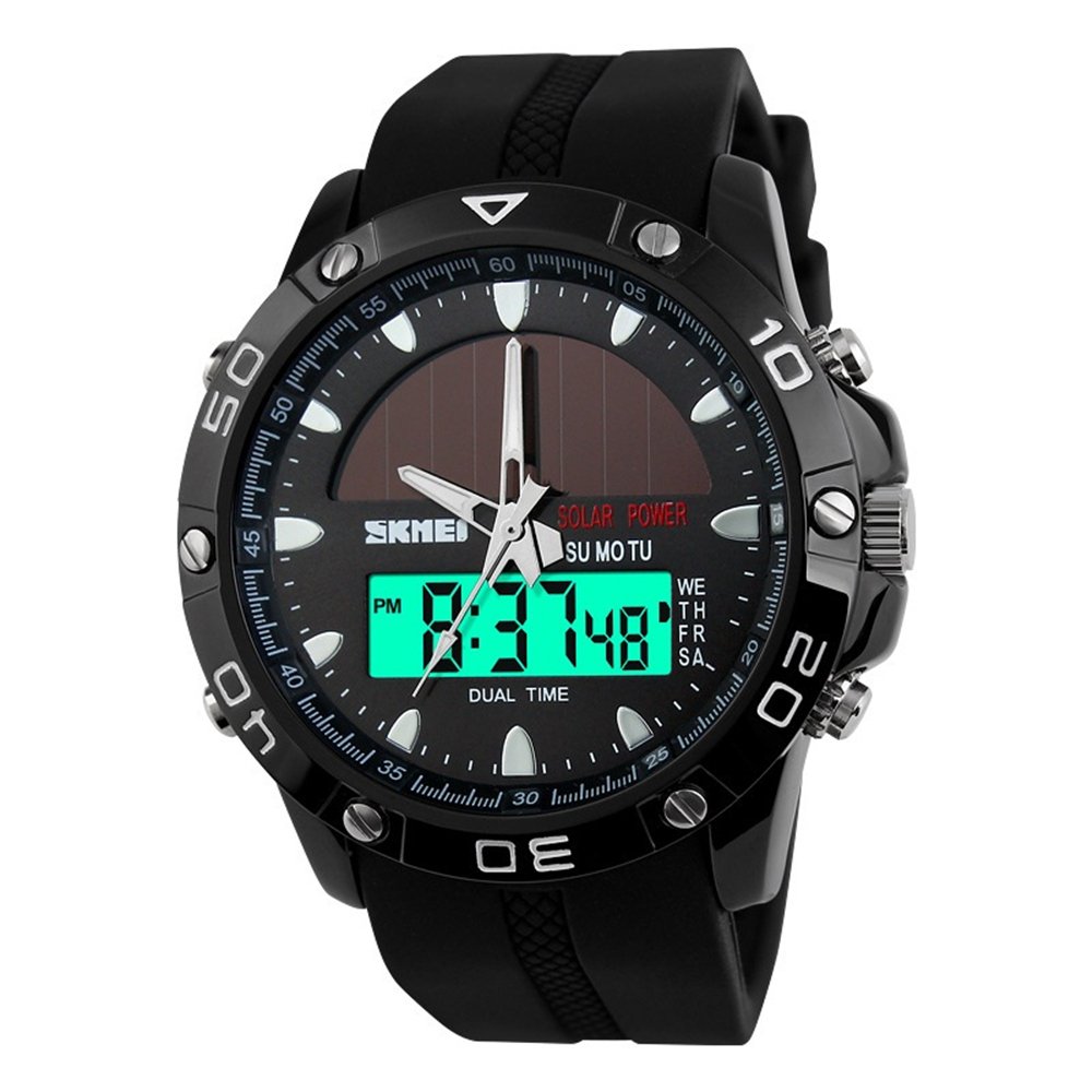 Montre TONSHEN Multifonction – 50M étanche, EL Rétroéclairage, Alarme, Double Temps, Caoutchouc Noir