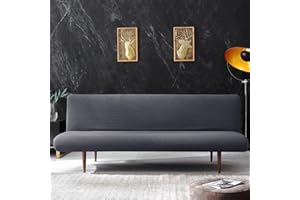 Hixingo Stretch Armless Futon Cover, Futon Mattress Cover Soft Futon Covers with Elastic Bottom, Small Checks Futon Slipcovers Washable Futon Couch Cover (Medium (59-69"),Dark Gray)