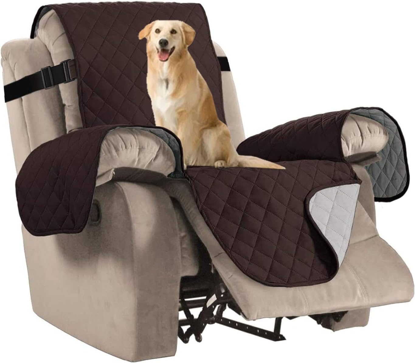 Slipcovers - H.VERSAILTEX Reversible Quilted Recliner Covers Recliner Chair Cover Water Resistant Furniture Protector Washable Couch Cover with Elastic Straps for Kids, Pets (Recliner, Brown/Beige)