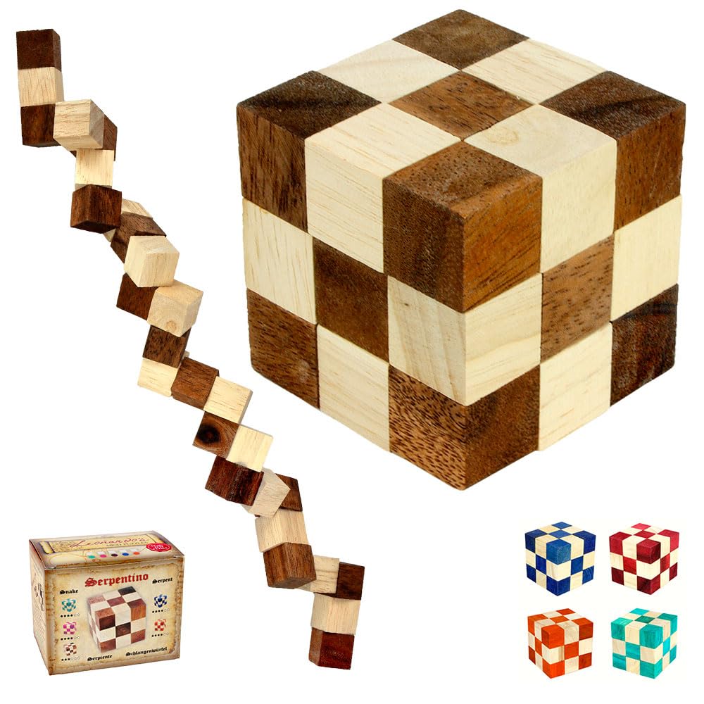Logica Puzzles Art. Snake Cube - 3D Wooden Brain Teaser - Difficulty 3/6 Hard - Leonardo da Vinci Collection