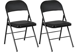 HOMCOM Metal Folding Chairs 2 Pack PU Leather Padded Foldable Chairs Indoor with Cushion for Office Reception Waiting Room Pa