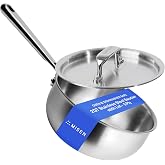 Misen 5-Ply Stainless Steel Saucier with Lid&ndash; Induction-Compatible Pan with Curved Sides for Smooth Stirring - Oven Safe to 800F &ndash; Even Heat Distribution &amp; Ergonomic Handle - 2 QT