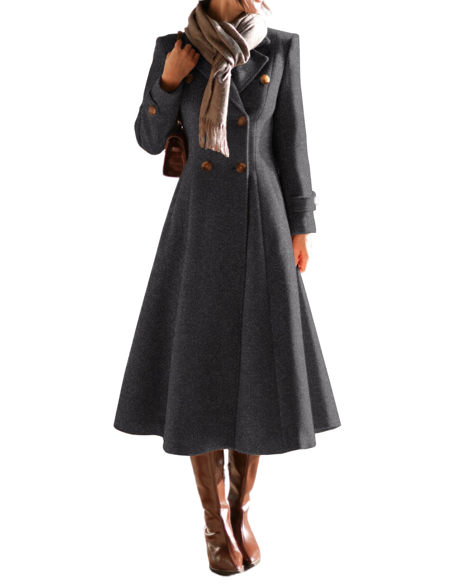 Photo 1 of IDEALSANXUN Long Wool Coat for Women 2025 Fall Winter Double Breasted Trench Coat Coatigan Peacoat Maxi Dress Jackets, Dark Grey, XL