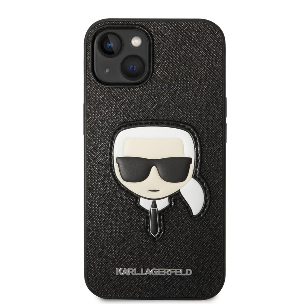 KARL LAGERFELD KLHCP14MSAPKHK Hard Case for iPhone 14 Plus 6.7 Inches Black/Black with Saffiano Karl's Head Patch