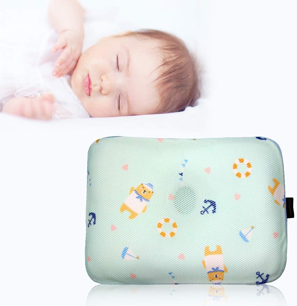 Gio Pillow 3D Air Mesh Baby Pillow for Boys, Premium Newborn Head Shaping Pillow, Flat Head Syndrome Prevention, Made in Korea [Marine Bear/Infants 0-8 Months]