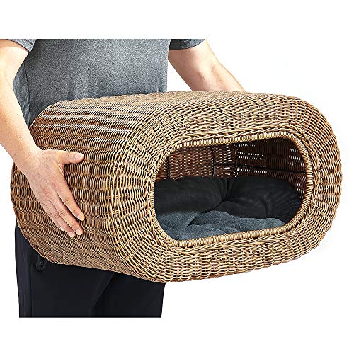 Fun Stackable Wicker Cat Hideaway House Interactive Play Rattan Cat