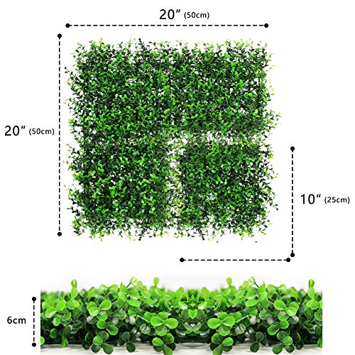 Artificial Hedge Boxwood Panels Privacy Fence 20"x20"(12 pack) - Realistic Thick - UV Protected - Easy to Install – with 80 Cable Ties - Ideal for Outdoor or Indoor, Garden or Backyard Home Decoration