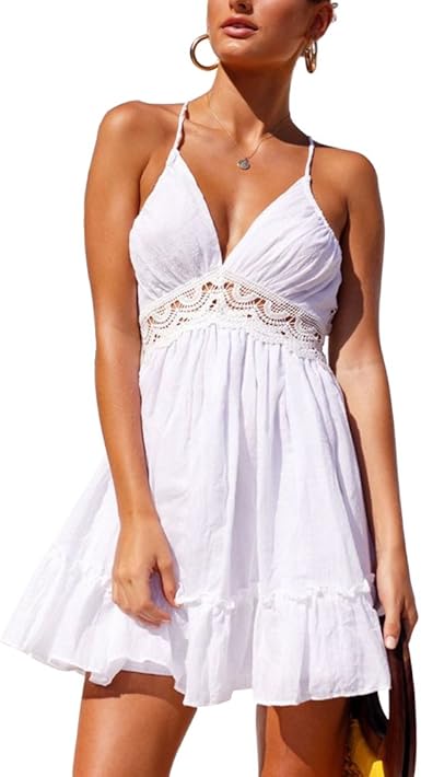 Girls White Summer Dress Spaghetti Strap Bow Dresses Sexy Women V Neck Sleeveless Beach Backless Lace Patchwork Mini Dress Dresses For Women Summer Cocktail Party Dresses For Women From Modleline 14 54 Dhgate Com