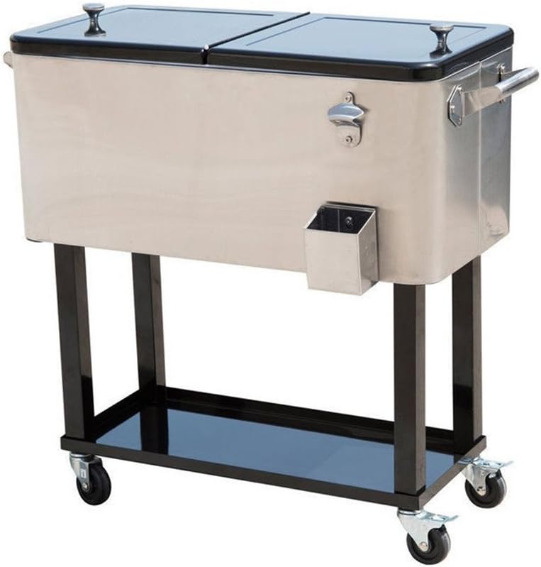 Tenive 80 Quart Rolling Ice Chest Portable Patio Party Bar