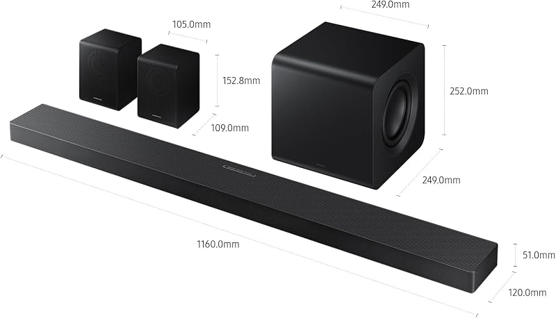 Soundbar HW-QS750F/ZF Serie QS, 10 Speaker, Wireless, Convertible, Dolby 5.1ch, Audio a 5.1.3 Canali, DTS Virtual:X, Surround Sound Expansion, Q-Simphony,Titan Black, 2025