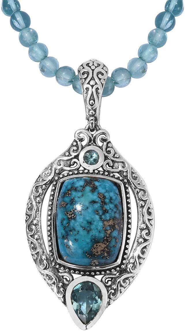 925 Sterling Silver Persian Turquoise Paraiba Apatite Pendant Necklace Jewelry Mothers Day Gifts 20" in Platinum Plated