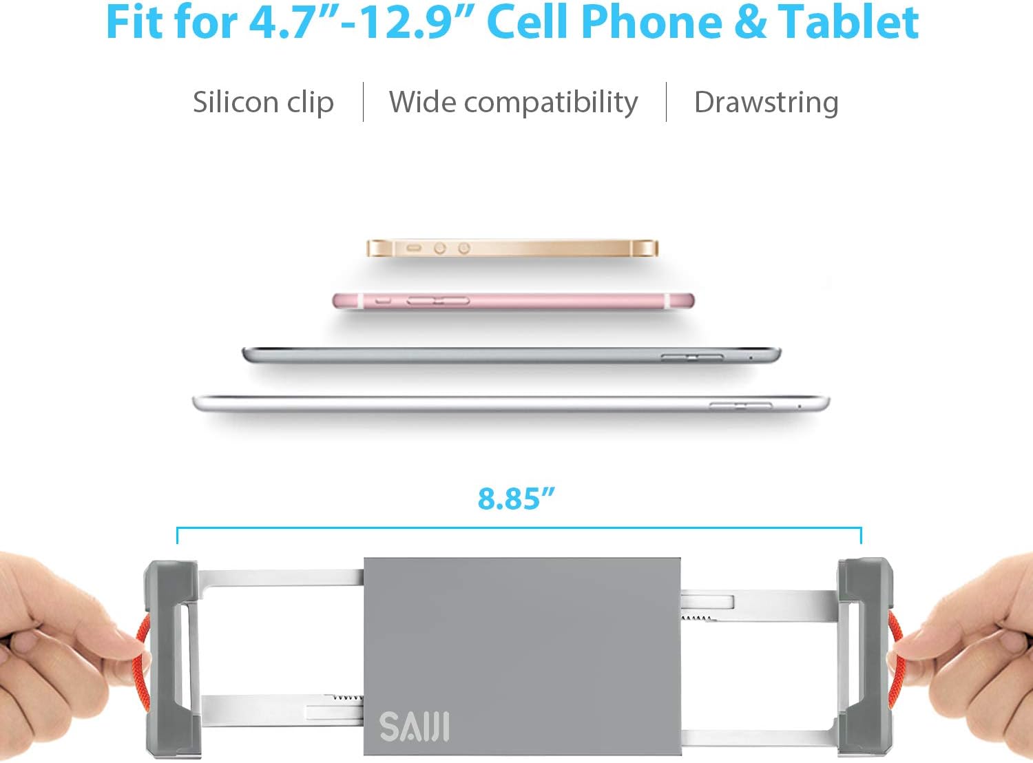 SAIJI Tablet Stand Holder, Height Adjustable, 360 Degree Rotating, Aluminum Alloy Cradle Mount Dock for 4.7"-12.9" Screen iPhone Samsung, iPad, Nintendo Switch, Kindle, eBook Reader (Silver): Computers & Accessories