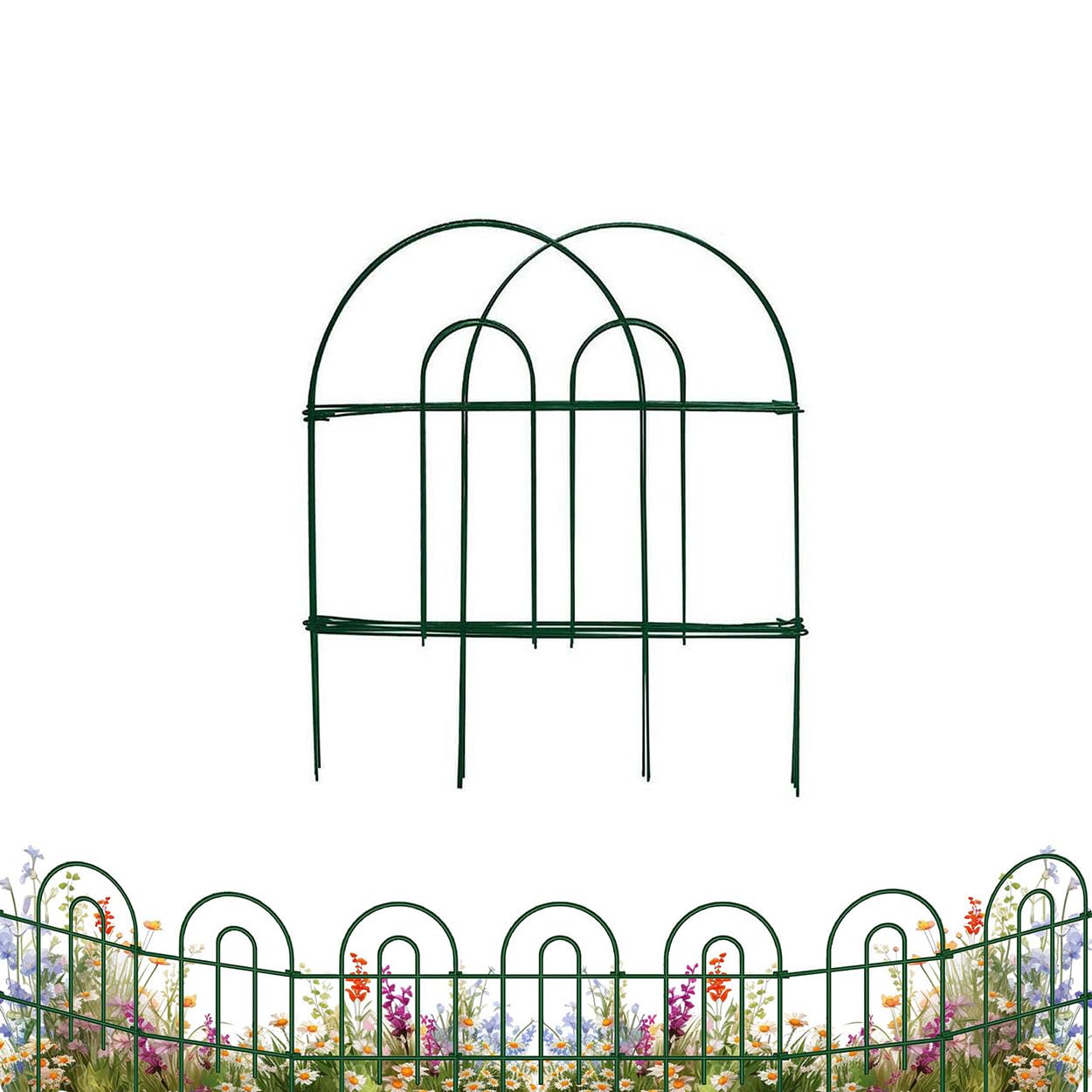 MTB Green Garden Border Folding Fence Lawn Yard Fence 24 Inch x 10 Feet,Pack of 1 set, Overall Length 10 Feet,Landscape Panel,Folding Patio Fences Flower Bed Pet Barrier Section Panel Decorative Fence