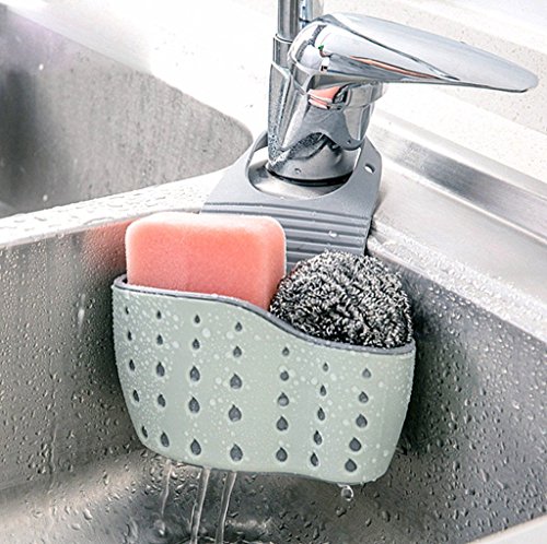 Kinteshun Kitchen Sink Caddy Sponge Holder Hang Basket for Scrubber Dish Brush Kitchen Accessories Organizer (Light blue)