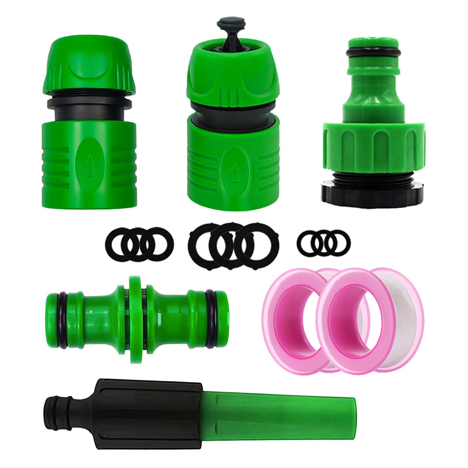 Miyobing Garden Hose Connectors Set, Hose Fitting Repair Set, Double Male Connector, Hose Nozzle, Hose End Connector, Waterstop Connector, 2in1 Double Male Connector, Thread Seal Tape