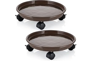 Skelang 13" Plant Caddy, Movable Plant Stand Pot Saucer, Plant Pallet Tray Trolley with Casters, Plant Dolly for Garden Planter, Deck Potted Plant, Each Load Capacity 125 Lbs, Pack of 2 (Brown)