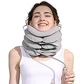 Neck Stretcher with Neck Brace,Cervical Traction Neck Device,Neck Relief Tool,Adjustable Inflatable Cervical Brace,Home Use Neck Decompression New Technology Breathable Fabric Washable&Colorfast(Gray)