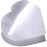 KALIFANO Selenite Heart Worry Stone with Healing &amp; Calming Effects - High Energy Selenita/Satin Spar Love Palm Stone Used for Cleansing and Protection (Information Card Included)