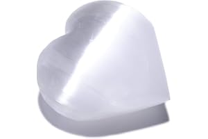 KALIFANO Selenite Heart Worry Stone with Healing & Calming Effects - High Energy Selenita/Satin Spar Love Palm Stone Used for Cleansing and Protection (Information Card Included)