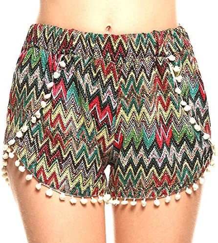 YZXH Womens Casual Beach Tassel Trim Beaded Summer Shorts Brown L