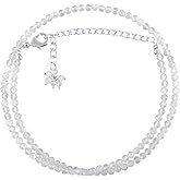 QNAVIC Natural Gemstone Micro Beads Choker Necklace for Women, Healing Chakra Energy Crystals, Birthstone Jewelry, Silver Plated Chain 18 inch Birthday Gift for Her