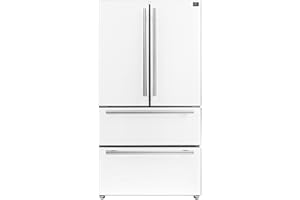 Forno 36" Espresso Moena French Door Stainless Steel Refrigerator - 19.2 Cu.ft Kitchen Fridge with LED Display and Ice Maker - Frost-free Swing Double Door Fridge with Inverter Compressor, White