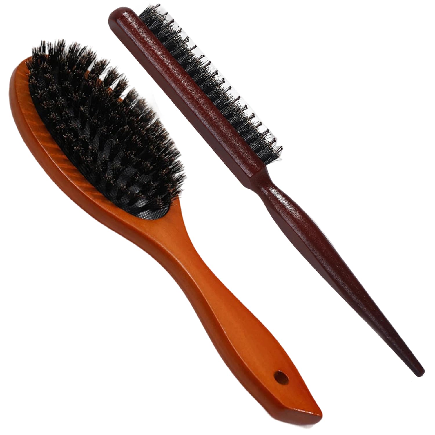 Pure Boar Bristle Hair Brush With Wooden Handle - Natural Soft Bristles for Thin and Fine Hair - Slick Back Styling for Women and Men to Restore Shine and Reduce Frizz