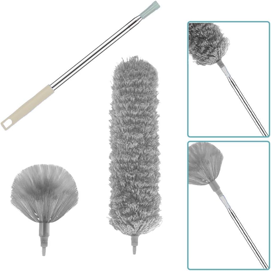 Feather Dust Kit with 100 Inch Telescoping Extension Pole, Reusable Bendable Dusters, Washable Lightweight Dusters for Cleaning Ceilings Fans