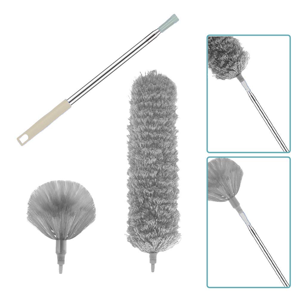 Feather Dust Kit with 100 Inch Telescoping Extension Pole, Reusable Bendable Dusters, Washable Lightweight Dusters for Cleaning Ceilings Fans