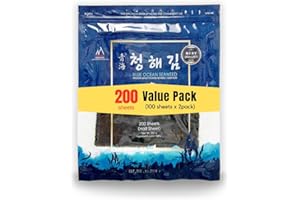 DOKDO SUPPLY Blue Ocean Sushi Nori Seaweed Half sheets 200 (100x2) 260Gram Organic Yaki Roasted Rolls Wraps 100% Natural Laver Fresh Premium Thick Quality (200)