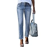 Sidefeel Women's Jeans High Waisted Strechy Straight Leg Womens Fashion Denim Pants Sky Blue Size 4