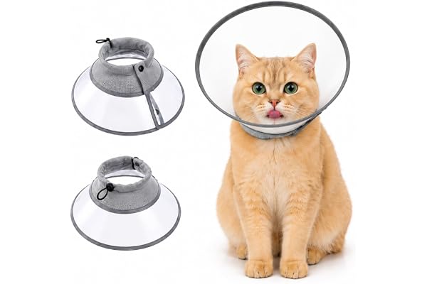 Avont Adjustable Cat Cone Collar, Transparent PVC Anti-Lick E-Collar, Protective Recovery Cone for Post Surgery Healing & Ski