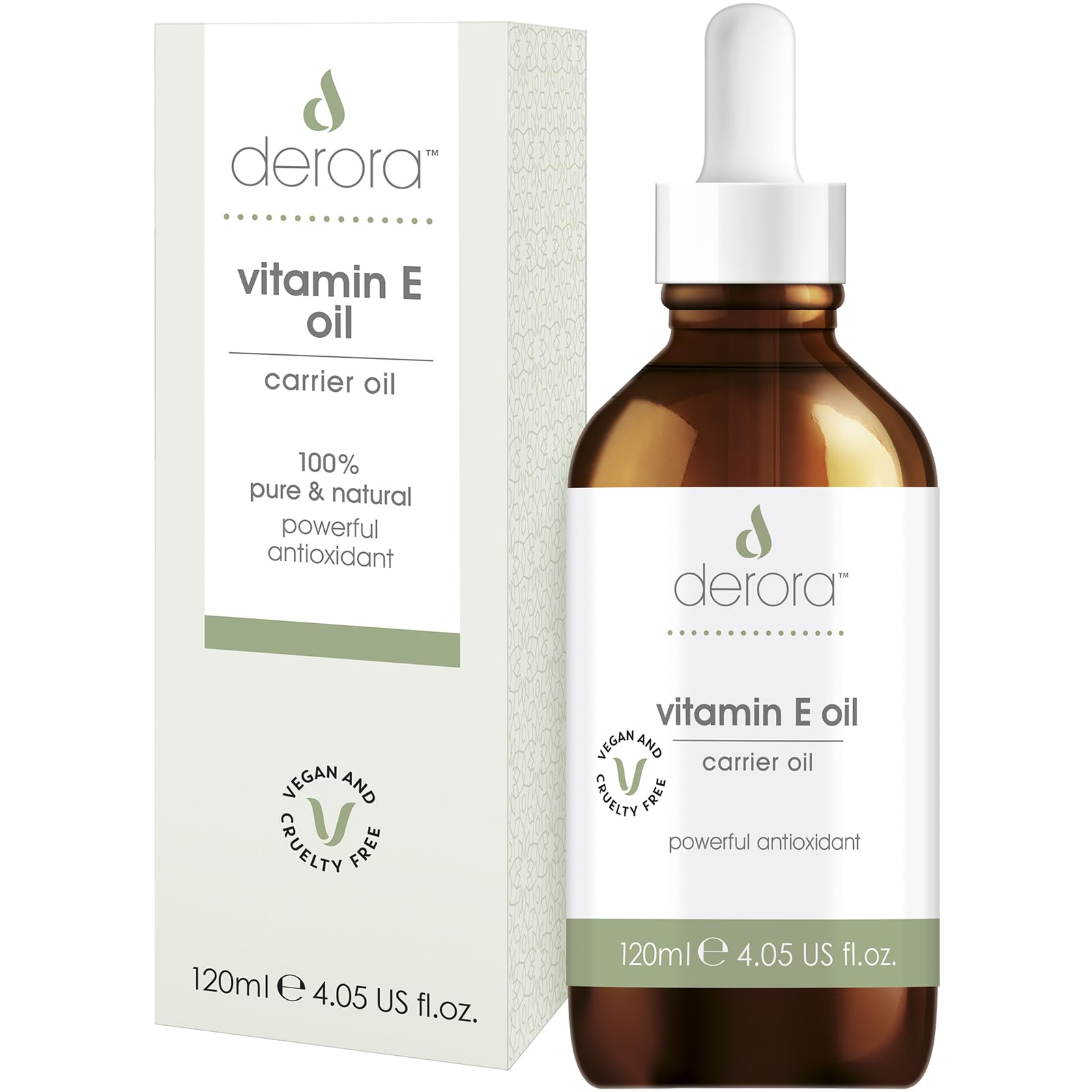 Derora Vitamin E Oil | Nourishes Skin, Hair & Nails | 100% Pure | Natural | 30,000IU | Powerful Antioxidant | For All Skin Types | Vegan & Cruelty Free (120ml)