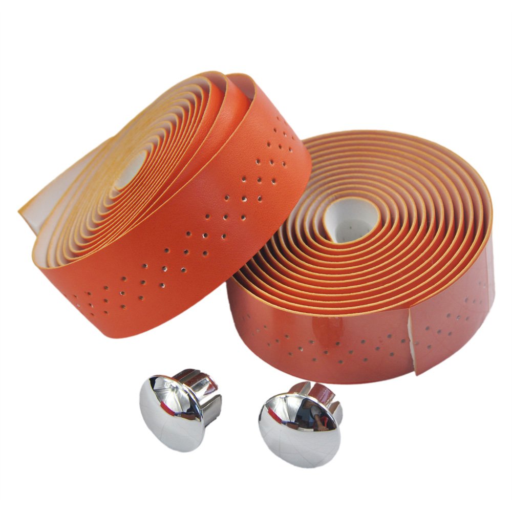 UPANBIKE Bike Handlebar Tape with Stomata Synthetic Leather Wraps for Road Bike Fixed Gear Bike (2pcs/set) (Orange)