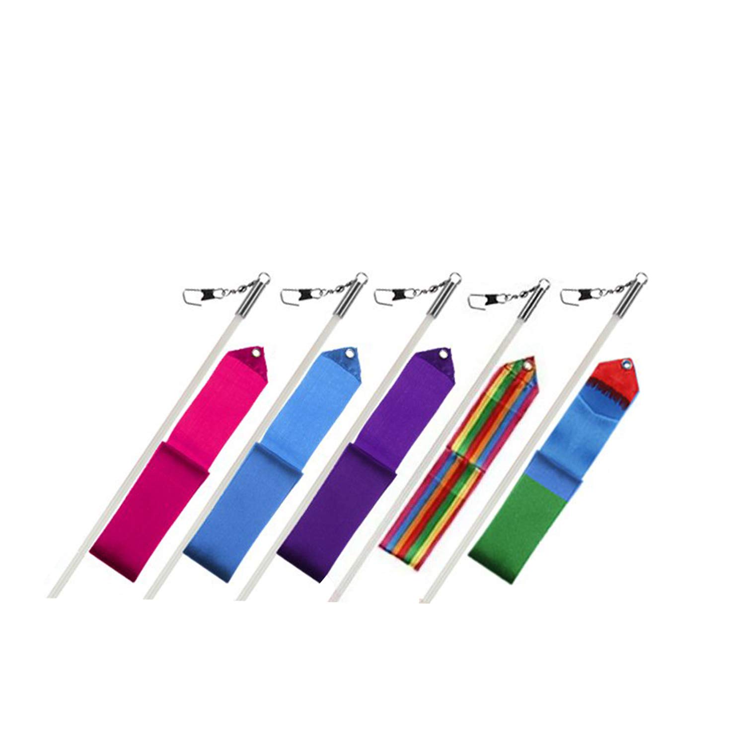 Trimming Shop Rhythmic Gymnastics Ribbon with Twirling Dance Baton Rod for Kids Artistic Dancing, Gymnastic Training Activities, 4 Metres, 5 Assorted Colours