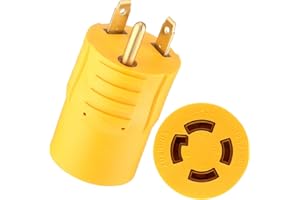 Kanayu Generator Transfer Switch Adapter Compatible with NEMA TT-30P Male to L14-30R Female, 30 Amp 3 Prong to 4 Prong Lock RV Generator Plug Adapter to House Inlet Box(Yellow)