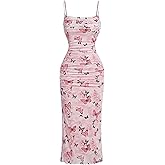 Verdusa Women's Butterfly Bodycon Midi Dress Ruched Backless Cami Long Dresses