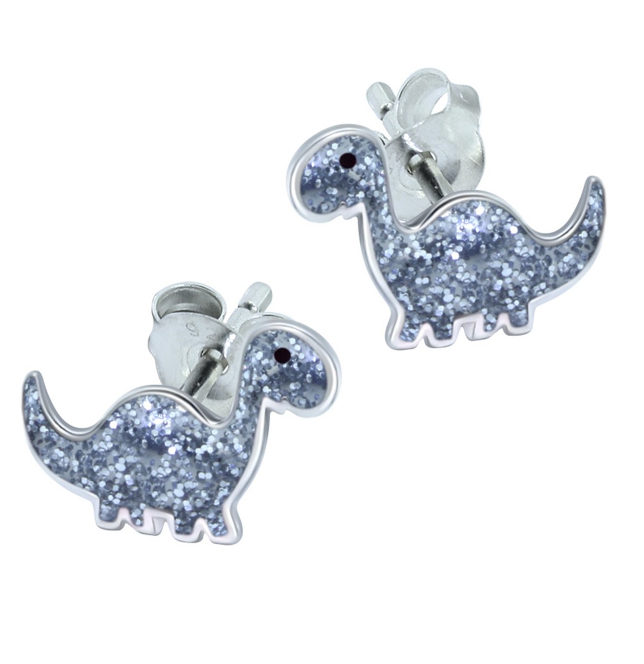 Dinosaur Earrings 925 Sterling Silver with Sparkly Glitter Effect
